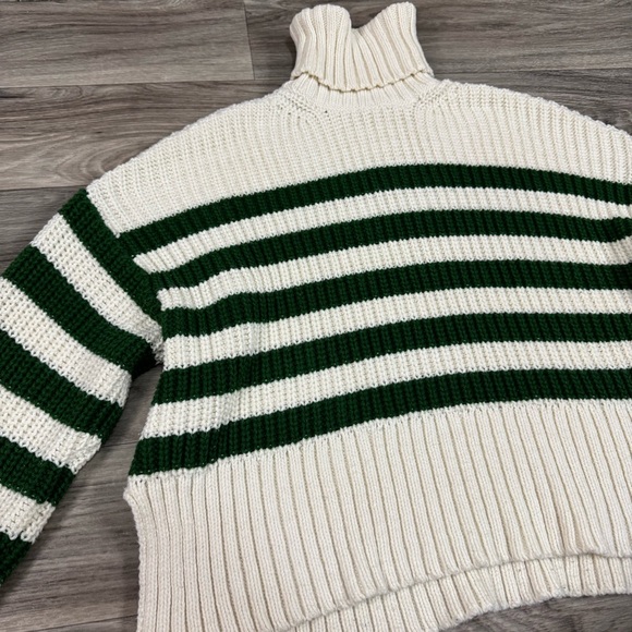 Madewell Wide Rib Turtleneck Sweater Striped Green and White Size Extra Small - Picture 6 of 12